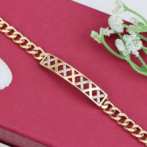 "Rose Gold Bracelet with Criss-Cross Diamond Detailing, XPBL0959 - Picture 1 of 12